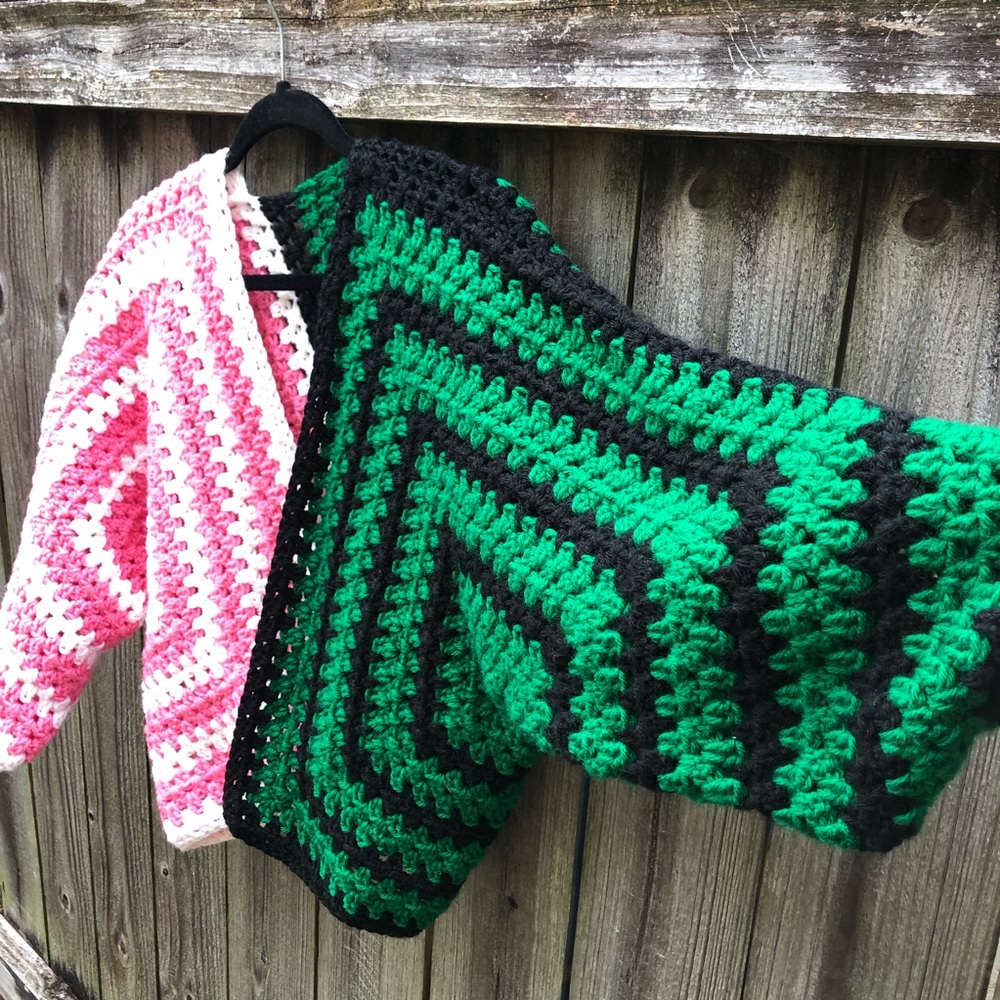 Handmade Crochet Cardigan Color Block Granny Square Open Front Slouchy - Picture 4 of 10